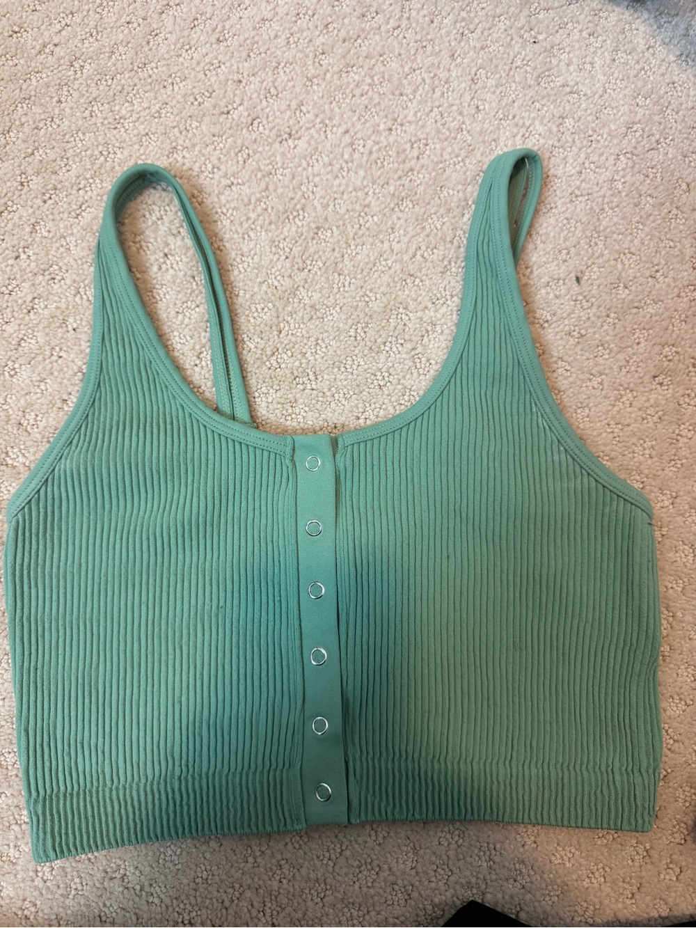 aerie Ribbed Snap-Front Crop Tank - Seafoam